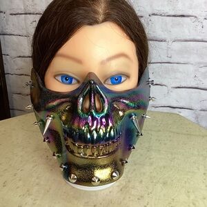 Iridescent Chrome Finish Skull Halloween Mask